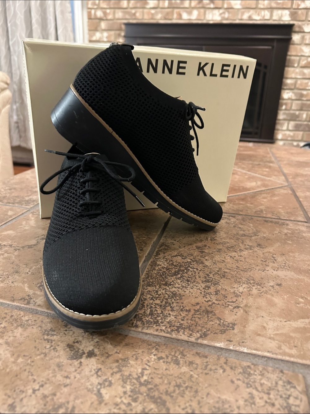 Anne Klein black fabric lace up shoe.  Size 8 and a half.